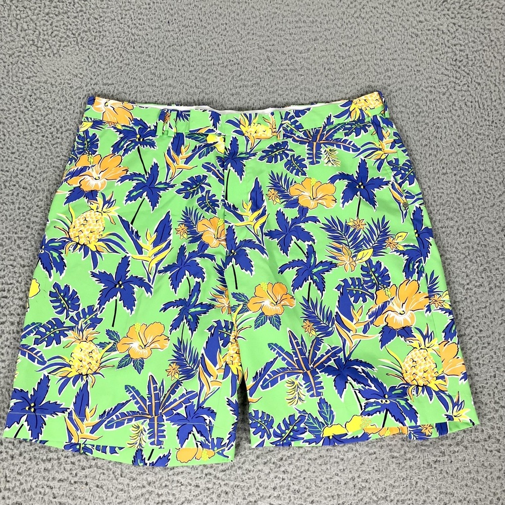 RLX Ralph Lauren Shorts Mens 40 Green 10" Bermuda Hawaiian Floral Golf Quick Dry